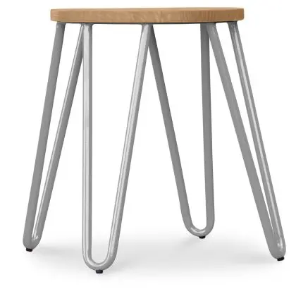 Buy Hairpin Stool - 42cm - Light wood and metal Light grey 61217 - in the EU