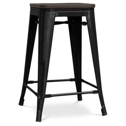 Buy Bar Stool - Industrial Design - Wood & Steel - 60cm -Metalix Black 58354 at MyFaktory