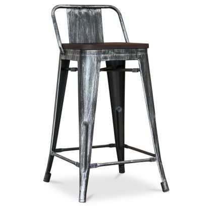 Buy Industrial Design Bar Stool with Backrest - Wood & Steel - 60 cm - Metalix Industriel 59117 - prices