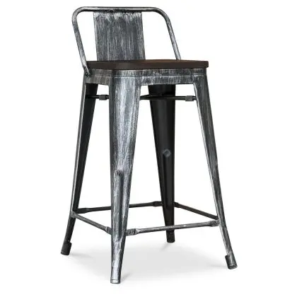 Buy Industrial Design Bar Stool with Backrest - Wood & Steel - 60 cm - Metalix Industriel 59117 at MyFaktory