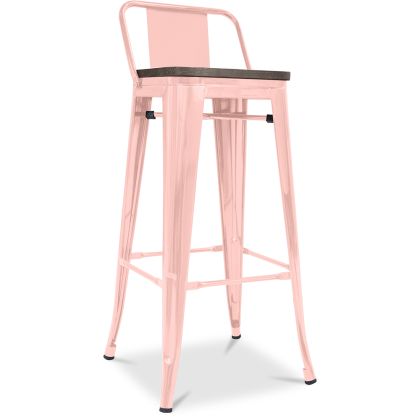 Buy Industrial Design Bar Stool with Backrest - Wood & Steel - 76cm - Metalix Pastel orange 59118 at MyFaktory