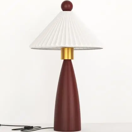 Buy Table Lamp with Wooden Base and White Cement Shade - Lumivie Brown 61735 - prices