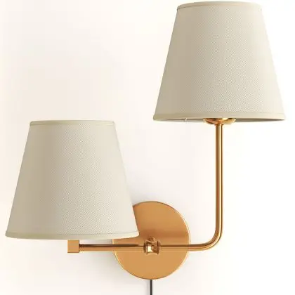 Buy Golden Wall Lamp with Cable and Two Shades - Glowena Cream 61743 - in the EU