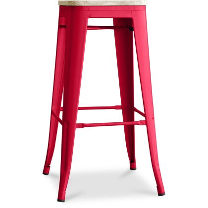 Buy Bistrot Metalix style stool - 76cm  - Metal and Light Wood Red 59704 - prices
