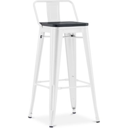 Buy Bistrot Metalix style bar stool with small backrest - Metal and dark wood - 76 cm White 59693 - prices