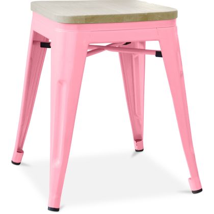 Buy Bistrot Metalix style stool - Metal and Light Wood  - 45cm Pink 59692 in the Europe