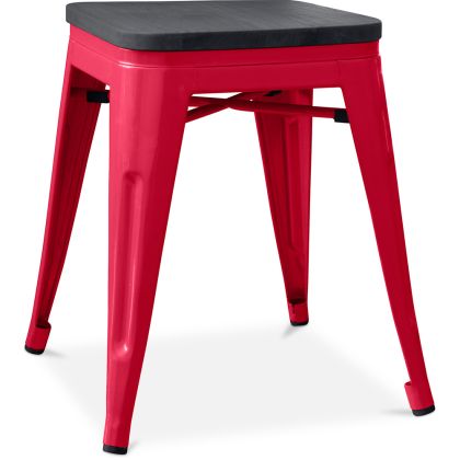 Buy Bistrot Metalix style stool - 46cm - Metal and dark wood Red 59691 home delivery
