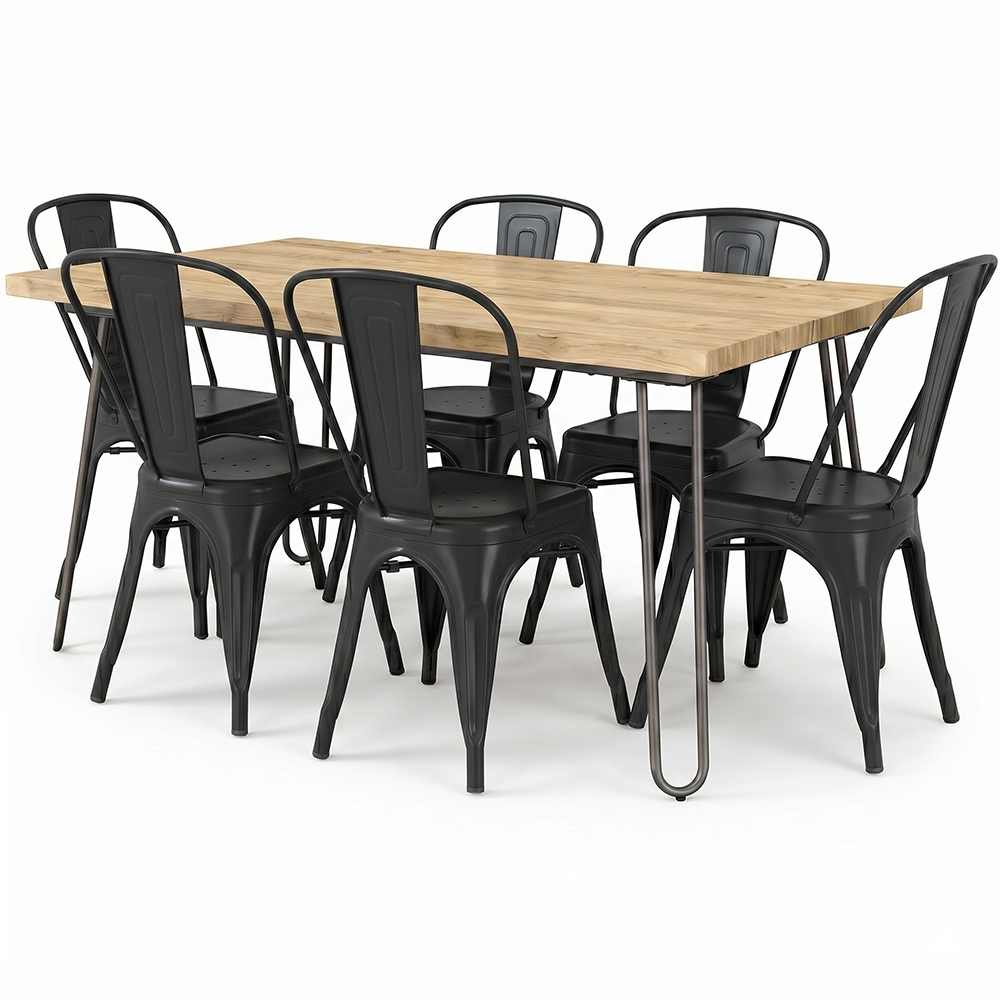  Buy Hairpin 150x90 Dining Table + X6 Bistrot Metalix Chair Black 59922 - in the EU