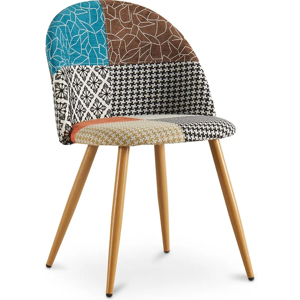  Buy Dining Chair Accent Patchwork Upholstered Scandi Retro Design Wooden Legs - Bennett Amy Multicolour 59933 - in the EU