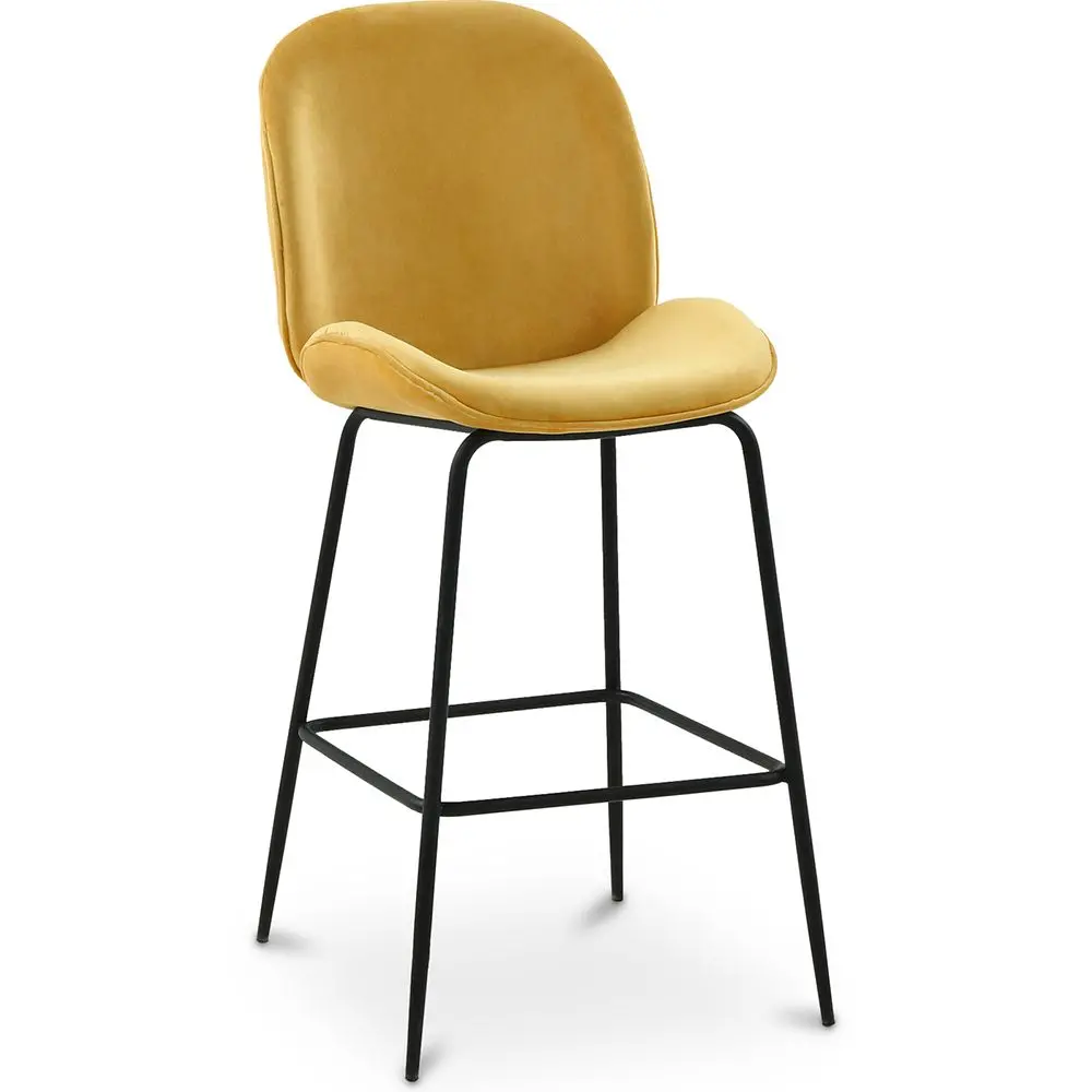  Buy Bar Stool Accent Velvet Upholstered Retro Design 73cm - Elias Mustard 59997 - in the EU