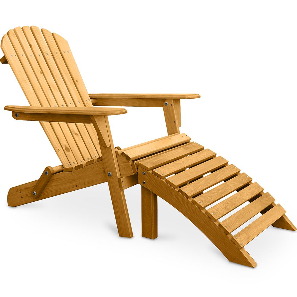  Buy Adirondack long Chair + Footrest Wood Outdoor Furniture Set - Anela Natural wood 60009 - in the EU