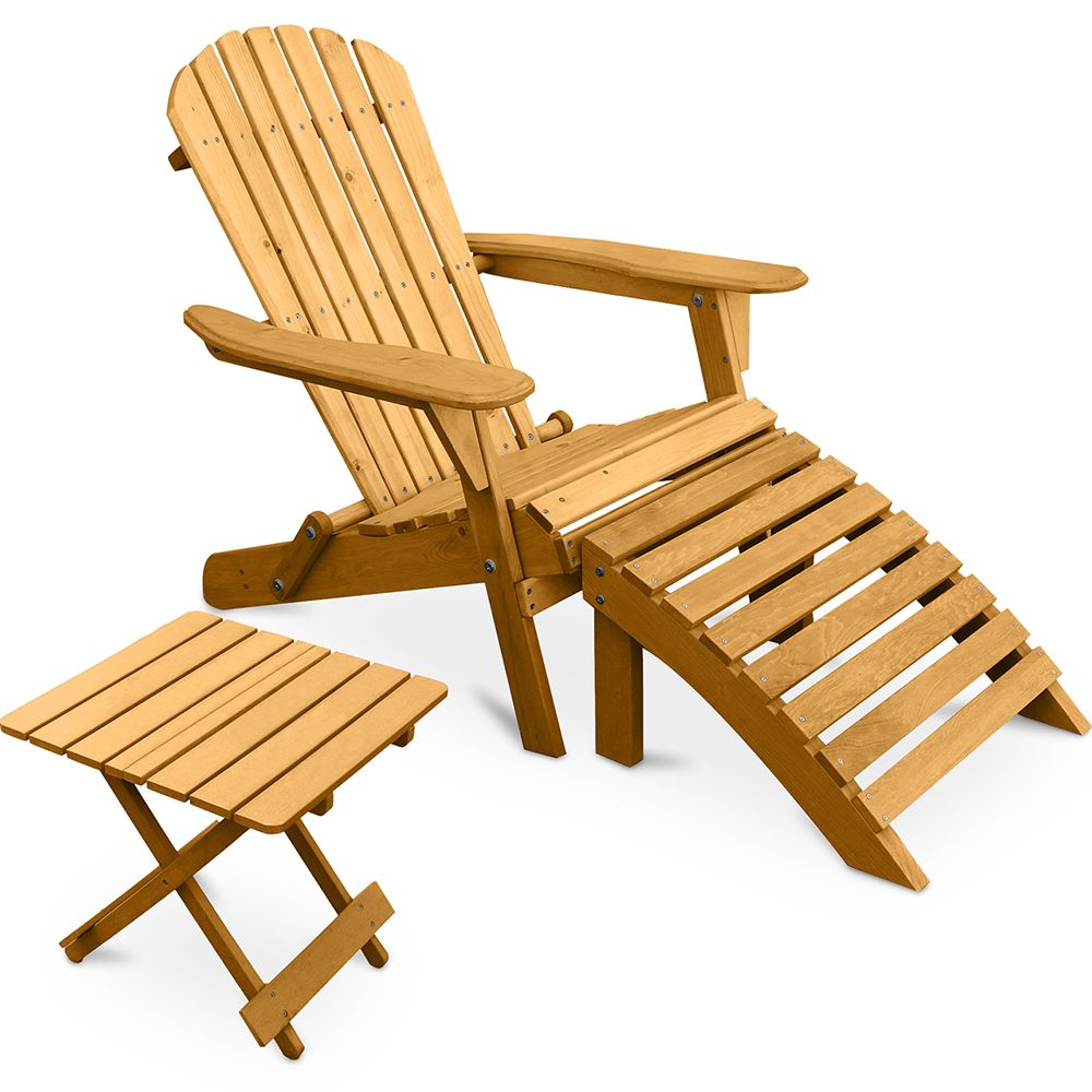 Buy Adirondack Garden long Chair + Footrest + Table Wood Outdoor Furniture Set - Anela Natural wood 60010 - in the EU
