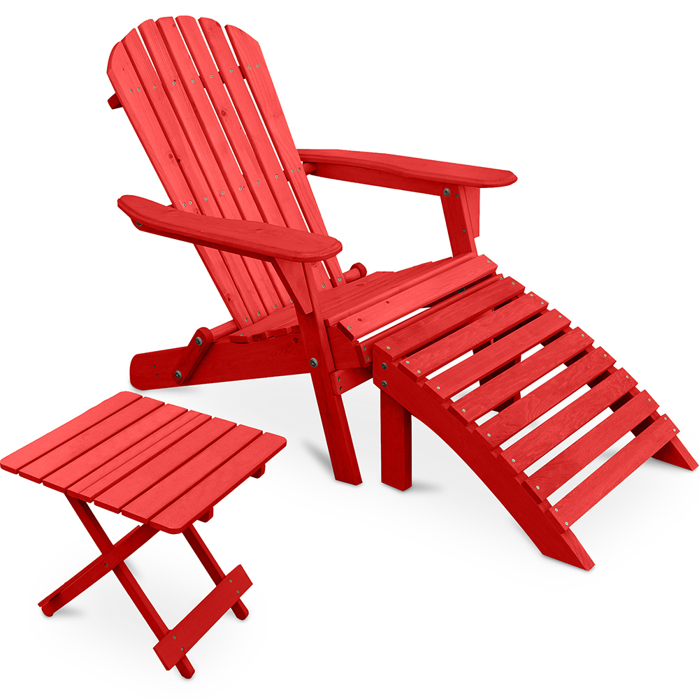  Buy Adirondack Garden long Chair + Footrest + Table Wood Outdoor Furniture Set - Anela Red 60010 - in the EU