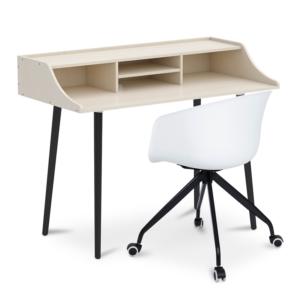  Buy Office Desk Table Wooden Design Scandinavian Style Eldrid + Design Office Chair with Wheels White 60066 - in the EU