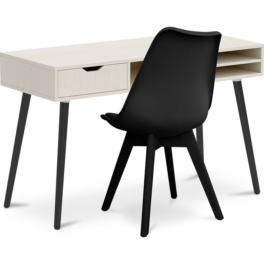  Buy Office Desk Table Wooden Design Scandinavian Style Viggo + Premium Brielle Scandinavian Design chair with cushion Black 60115 - in the EU