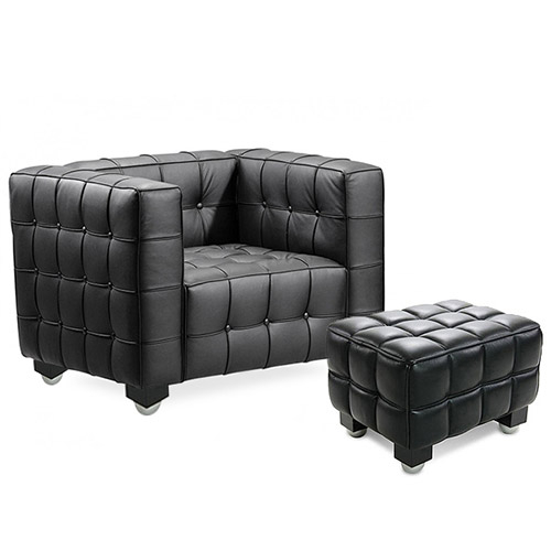  Buy Lukus Armchair with Matching Ottoman - Premium Leather Black 13187 - in the EU
