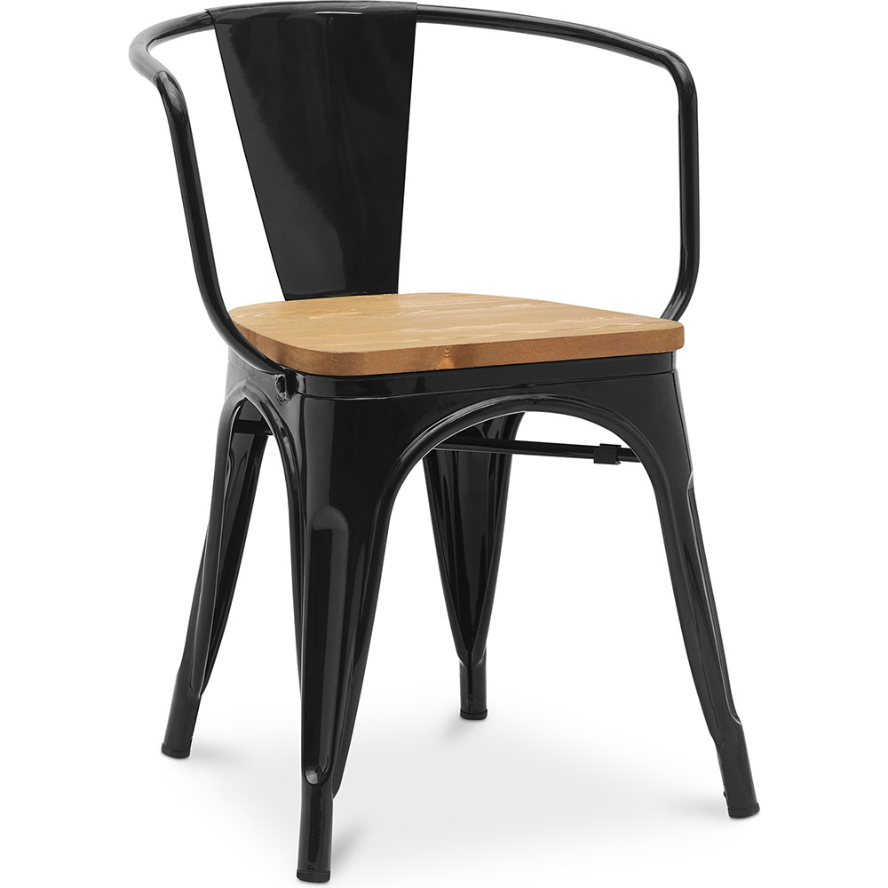  Buy Dining Chair with armrest Bistrot Metalix industrial Metal and Light Wood - New Edition Black 60143 - in the EU