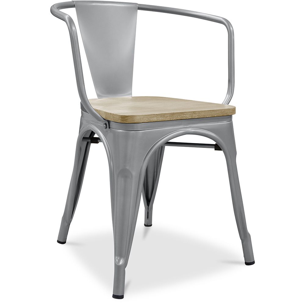  Buy Dining Chair with armrest Bistrot Metalix industrial Metal and Light Wood - New Edition Light grey 60143 - in the EU