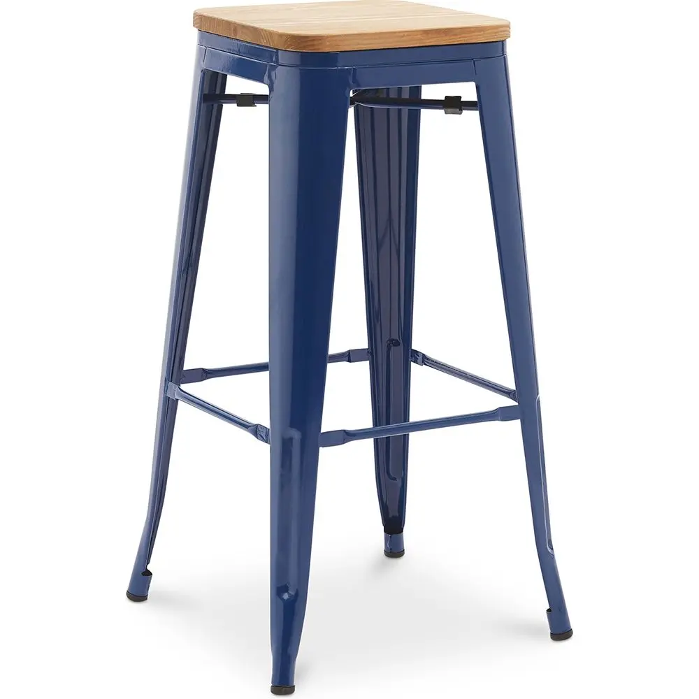  Buy Bar Stool - Industrial Design - Wood & Steel - 76cm - New Edition - Metalix Dark blue 60144 - in the EU