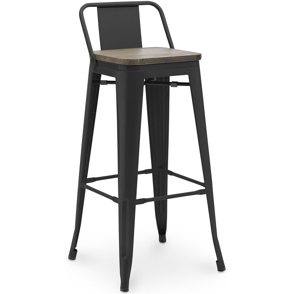  Buy Bar stool with small backrest  Bistrot Metalix industrial Metal and Dark Wood - 76 cm - New Edition Black 60150 - in the EU