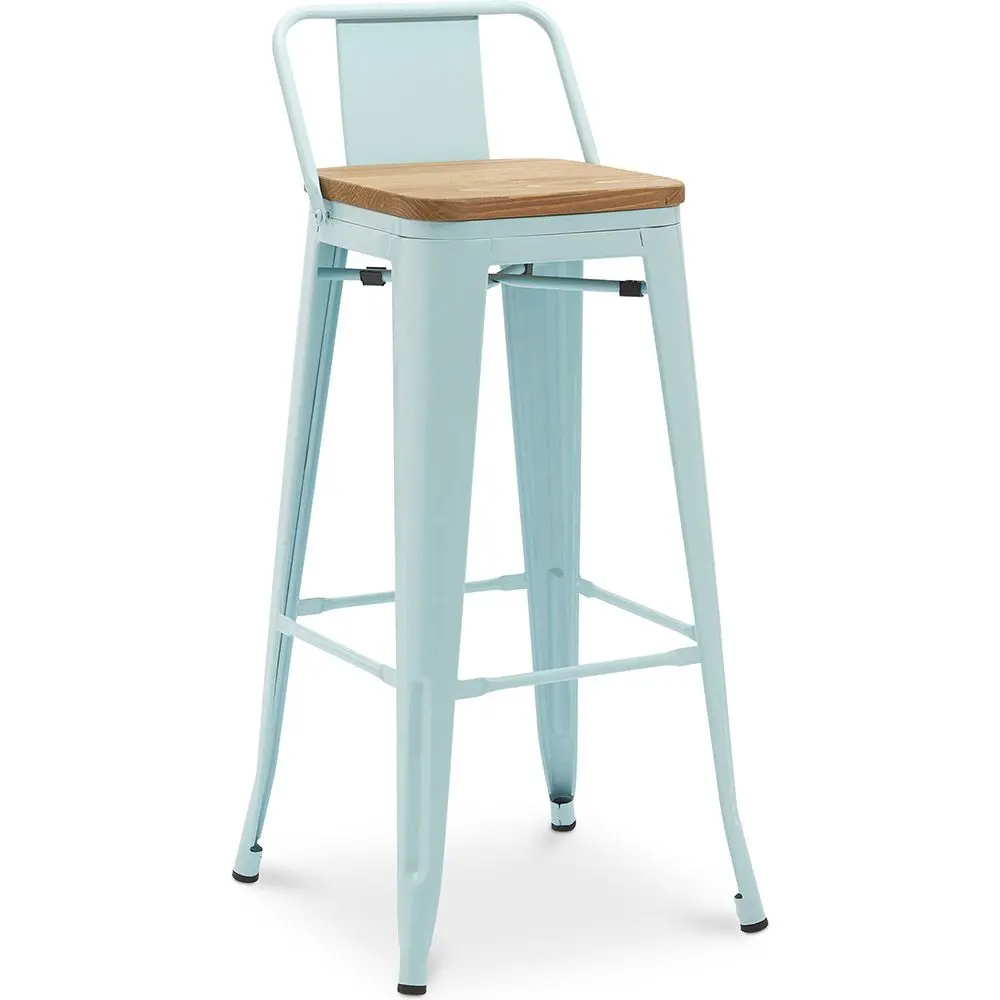  Buy Bar Stool with Backrest - Industrial Design - Wood & Steel - 76cm - New Edition - Metalix Light blue 60152 - in the EU