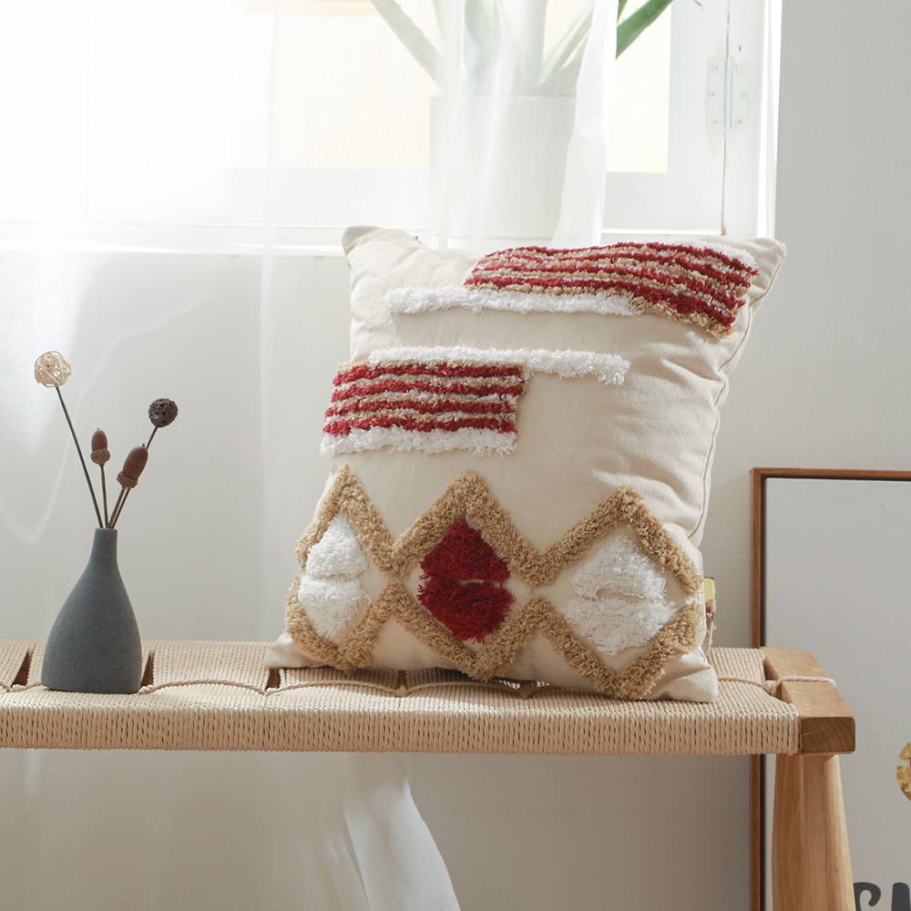  Buy Square Cotton Cushion Boho Bali Style (45x45 cm) cover + filling - Rayej Red 60167 - in the EU