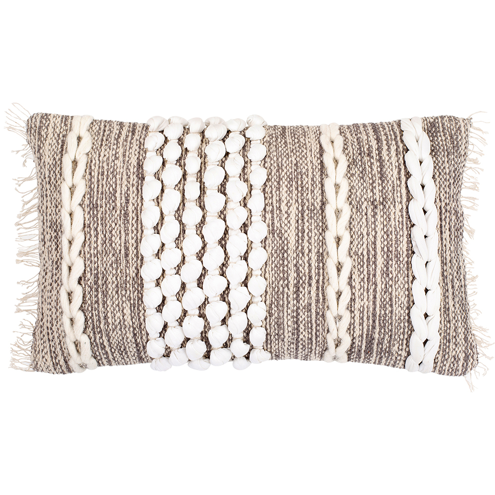  Buy Rectangular Cushion in Boho Bali Style, Cotton & Wool cover + filling - Gaia Grey 60176 - in the EU