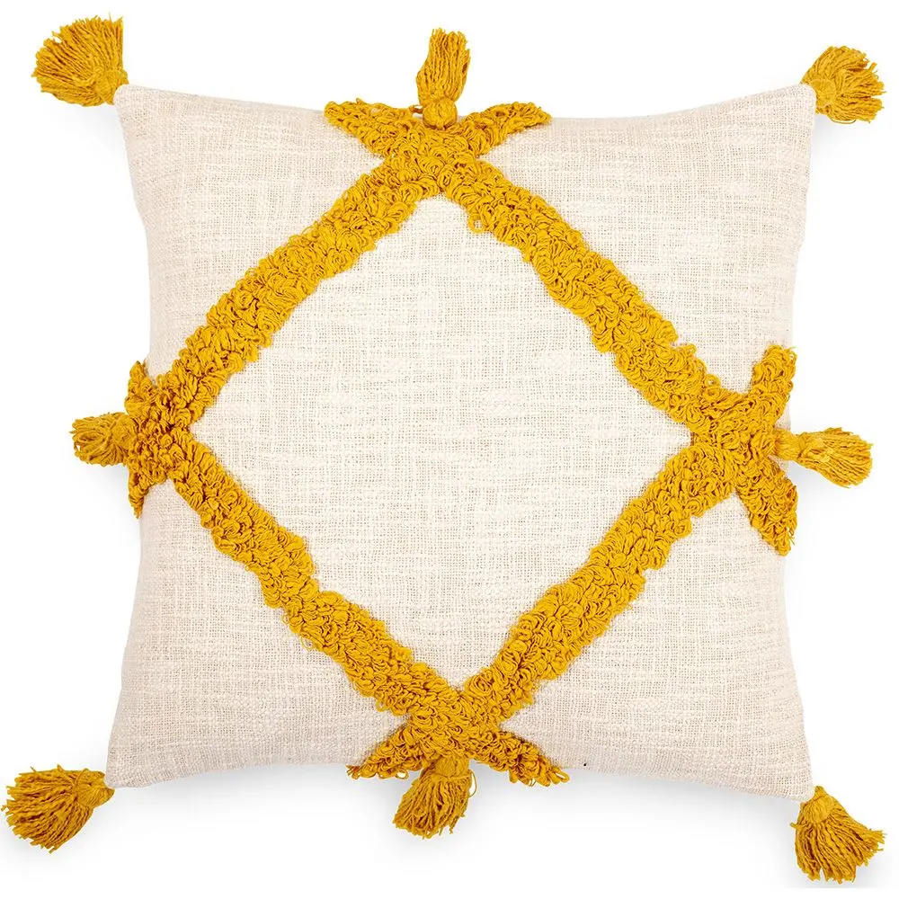  Buy Square Cotton Cushion in Boho Bali Style cover + filling - Olra Yellow 60204 - in the EU