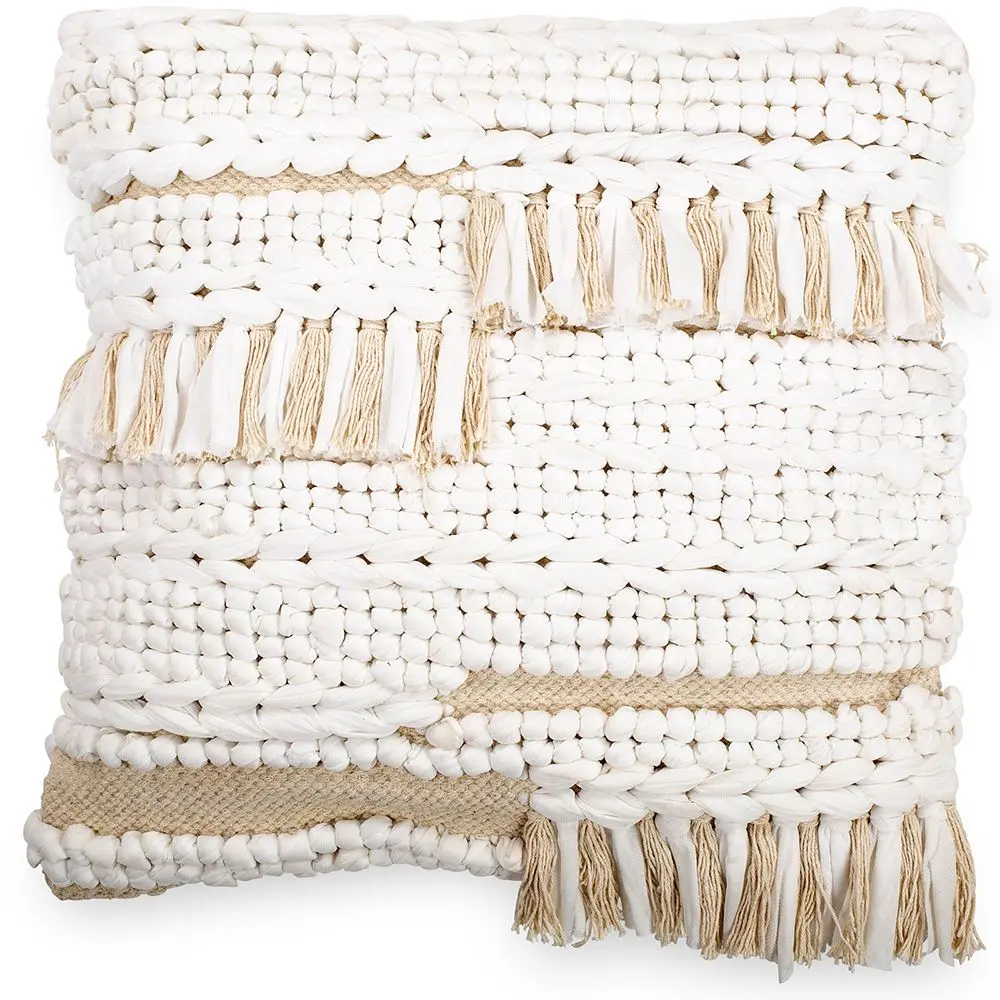  Buy Square Recycled yarn Cushion in Boho Bali Style cover + filling - Chloe White 60214 - in the EU