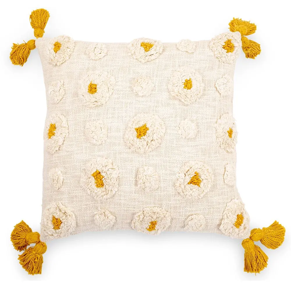  Buy Square Cotton Cushion in Boho Bali Style cover + filling - Hazel Yellow 60222 - in the EU
