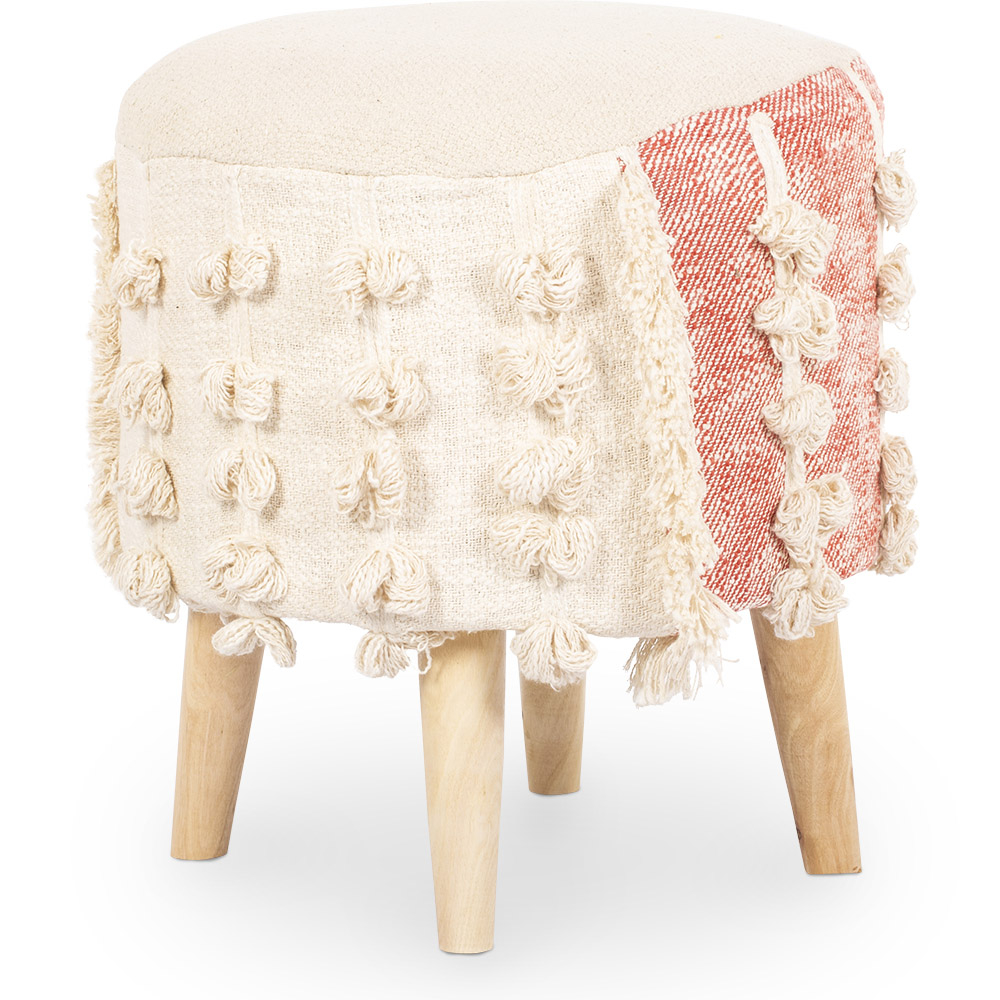  Buy Pouffe Stool in Boho Bali Style, Wood and Cotton - Vanessa Bali Beige 60260 - in the EU