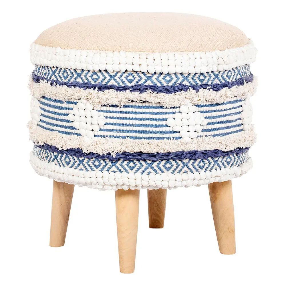  Buy Pouffe Stool in Boho Bali Style, Wood and Cotton - Zoe Bali Blue 60261 - in the EU