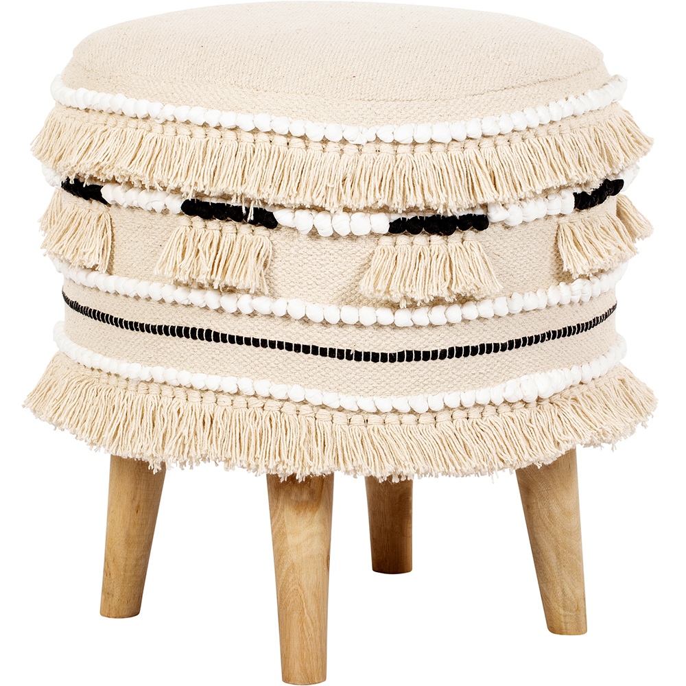  Buy Pouffe Stool in Boho Bali Style, Wood and Cotton - Jessie Bali Cream 60266 - in the EU