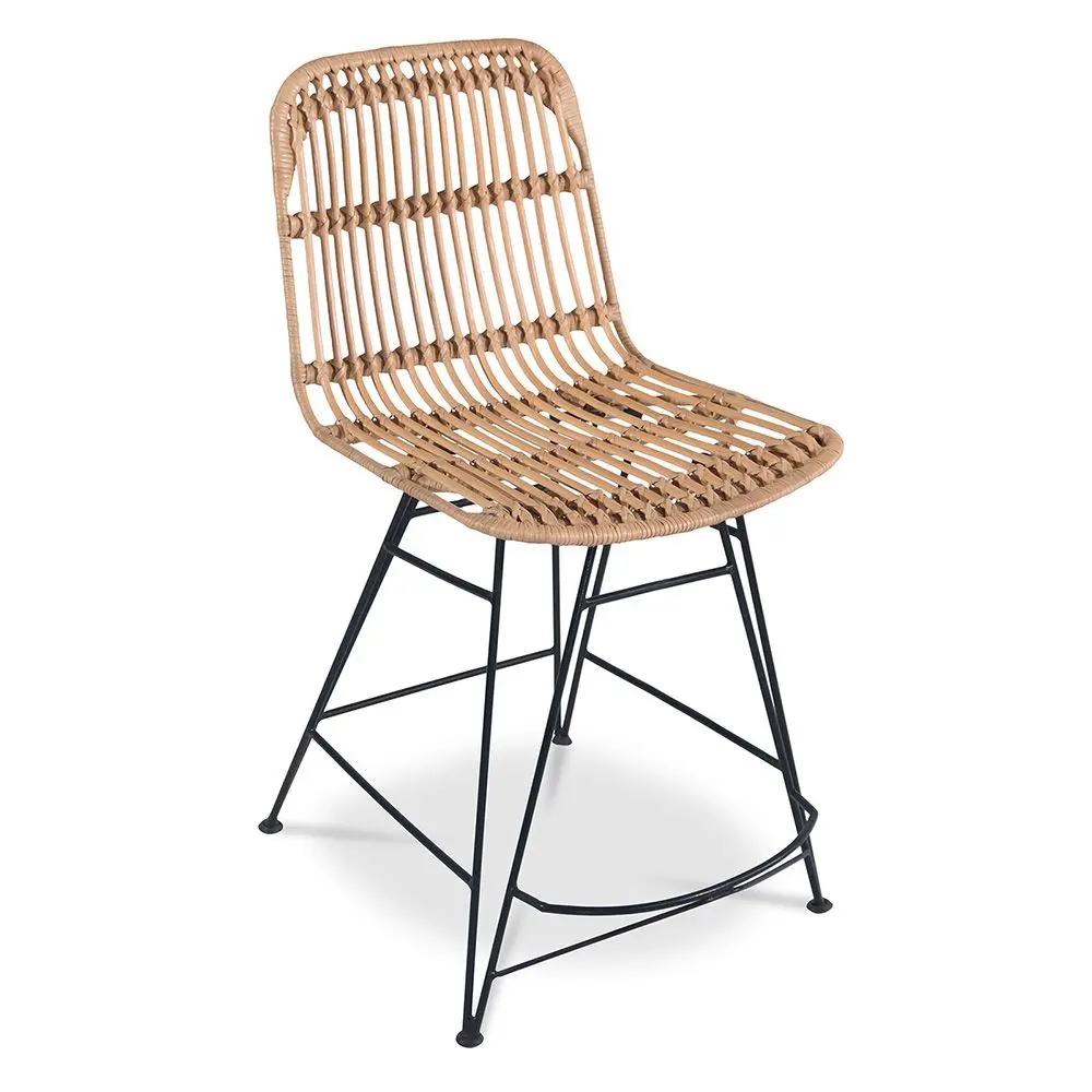  Buy Counter Stool in Boho Bali Design, Rattan and Iron - Creto Black 60293 - in the EU