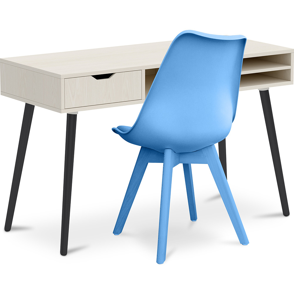  Buy Office Desk Table Wooden Design Scandinavian Style Viggo + Premium Brielle Scandinavian Design chair with cushion Light blue 60115 - in the EU