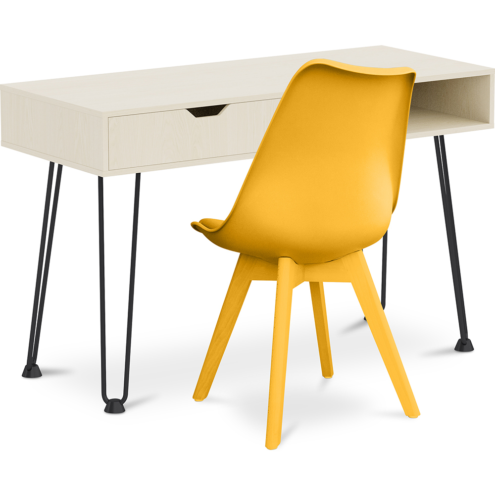  Buy Office Desk Table Wooden Design Hairpin Legs Scandinavian Style Hakon + Premium Brielle Scandinavian Design chair with cushion Yellow 60117 - in the EU