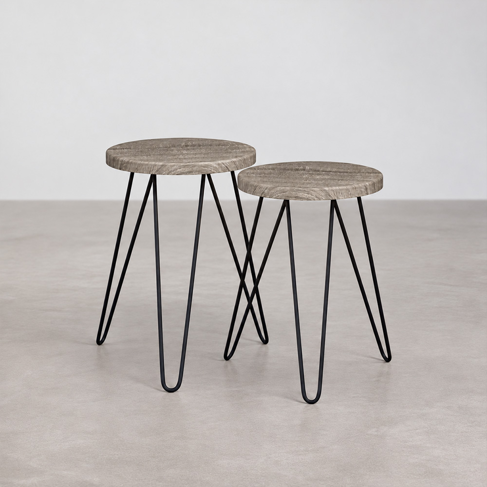  Buy X2 industrial auxiliary tables with hairpin legs - Wood and metal - Undel Natural wood 59463 - in the EU