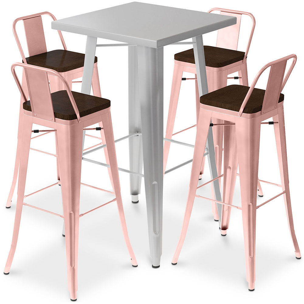  Buy Silver Bar Table + X4 Bar Stools Set Bistrot Metalix Industrial Design Metal and Dark Wood - New Edition Pastel orange 60432 - in the EU