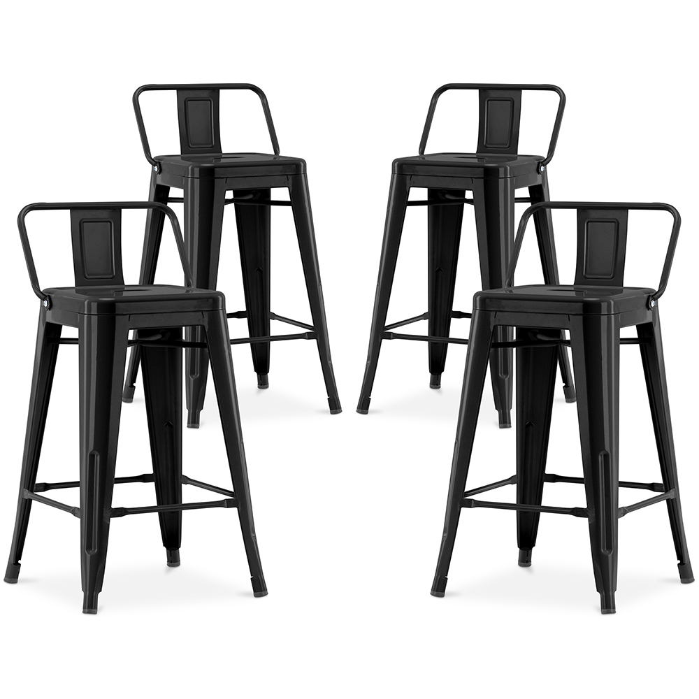  Buy Pack of 4 Bar Stools with Backrest - Industrial Design - 60cm - New Edition - Metalix Black 60439 - in the EU