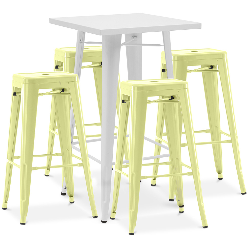  Buy White Bar Table + X4 Bar Stools Set Bistrot Metalix Industrial Design Metal - New Edition Pastel yellow 60443 - in the EU