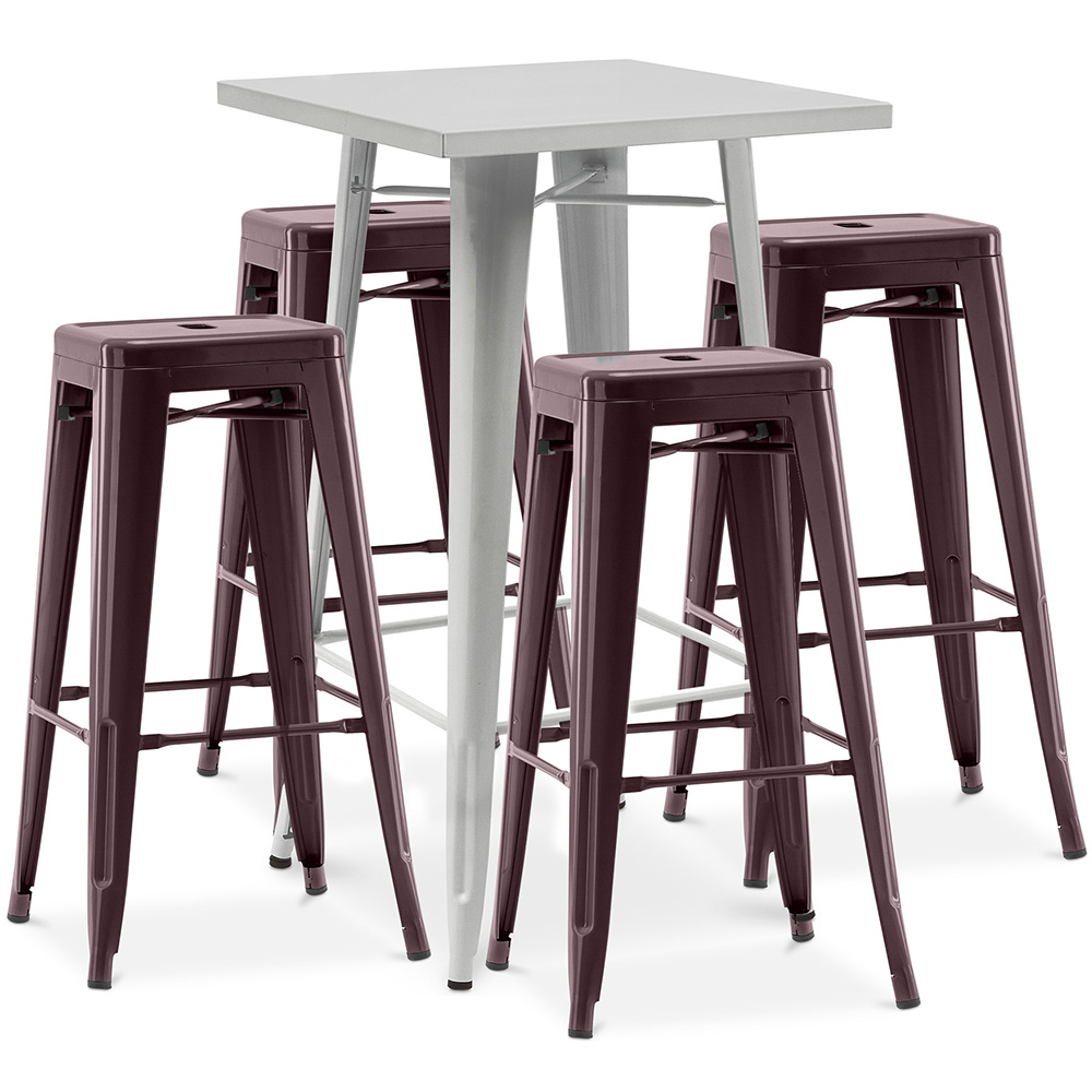  Buy Silver Bar Table + X4 Bar Stools Set Bistrot Metalix Industrial Design Metal - New Edition Bronze 60444 - in the EU