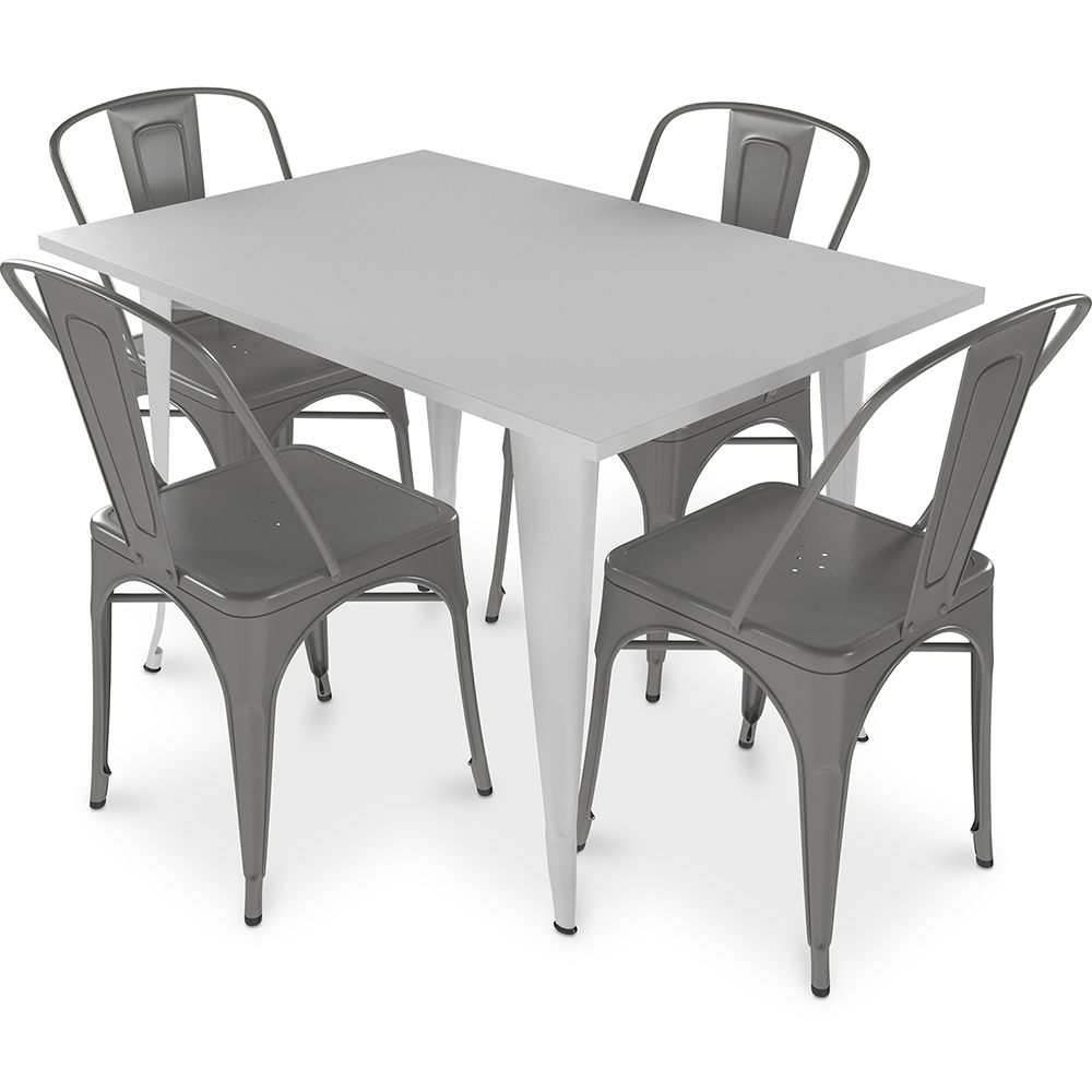  Buy Dining Table + X4 Dining Chairs Set - Bistrot - Industrial design Metal - New Edition Silver 60129 - in the EU