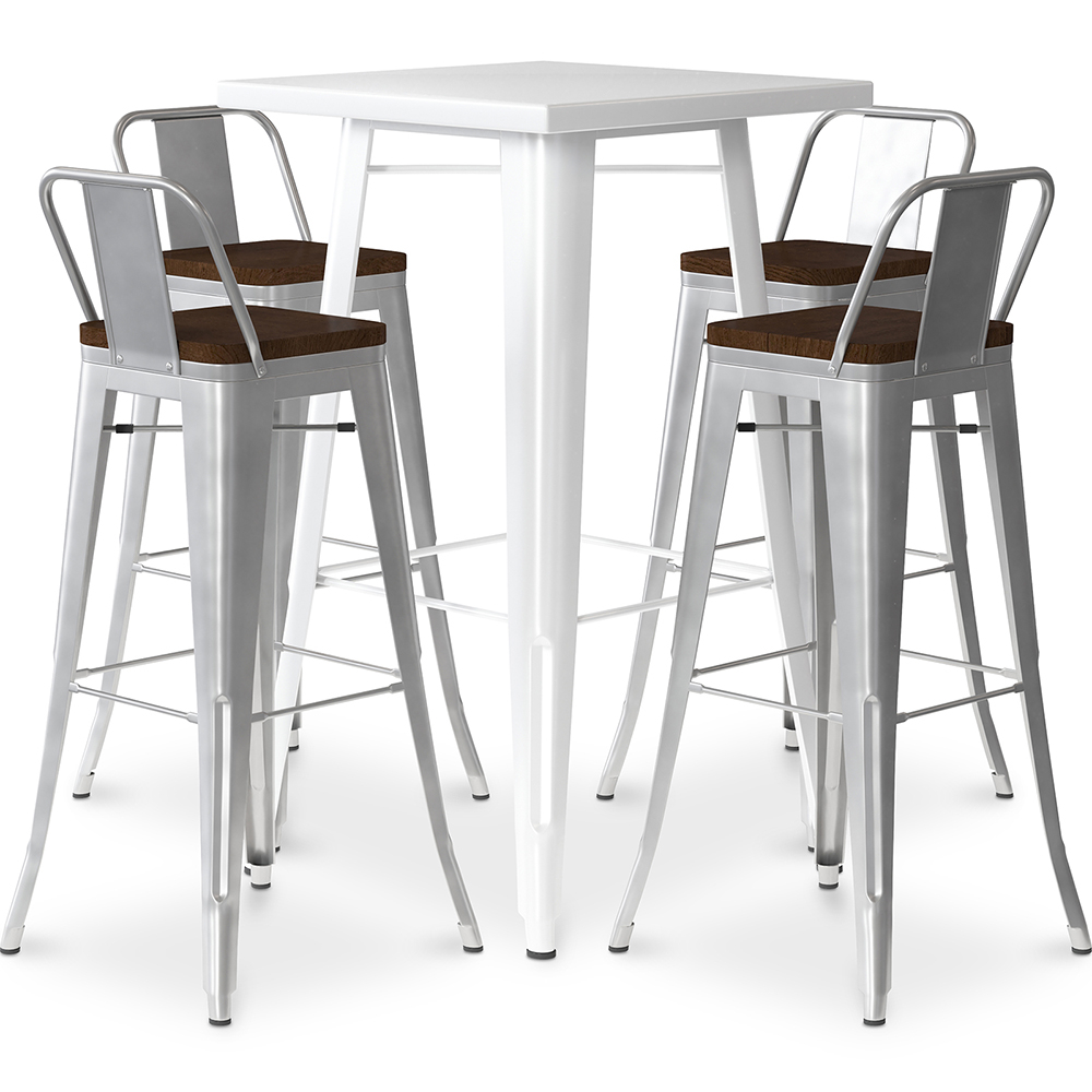  Buy White Bar Table + X4 Bar Stools Set Bistrot Metalix Industrial Design Metal and Dark Wood - New Edition Silver 60130 - in the EU