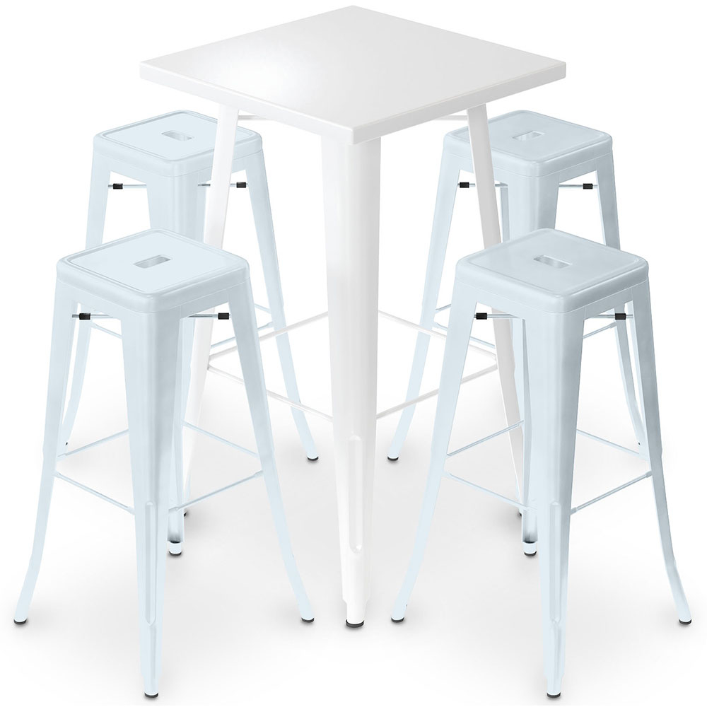 Buy White Bar Table + X4 Bar Stools Set Bistrot Metalix Industrial Design Metal Matt - New Edition Grey blue 60445 - in the EU