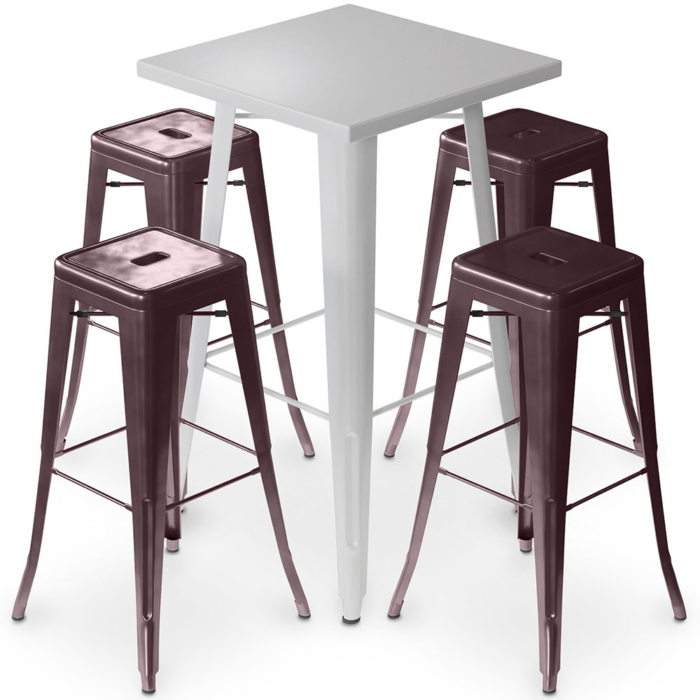  Buy Silver Bar Table + X4 Bar Stools Set Bistrot Metalix Industrial Design Metal Matt - New Edition Bronze 60446 - in the EU