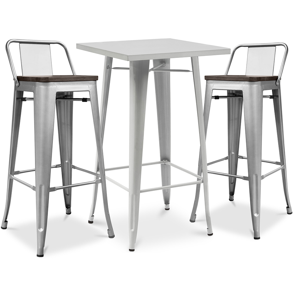  Buy Silver Bar Table + X2 Bar Stools Set Bistrot Metalix Industrial Design Metal and Dark Wood - New Edition Silver 60448 - in the EU