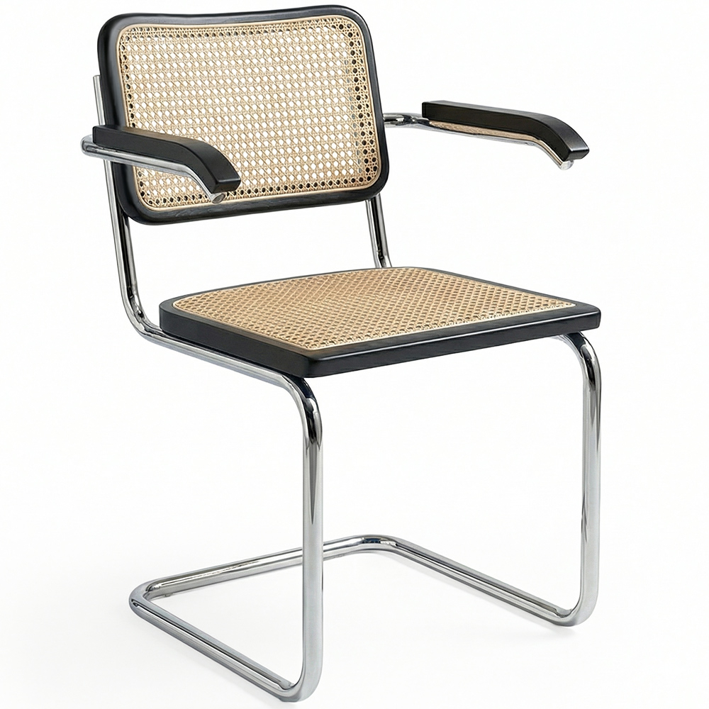  Buy Dining Chair with Armrests - Vintage Design - Wood and Rattan - Lia Black 60452 - in the EU