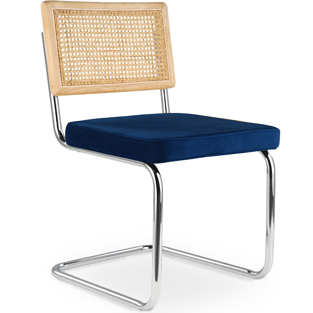  Buy Dining Chair - Upholstered in Velvet - Wood and Rattan - Wanda Dark blue 60454 - in the EU