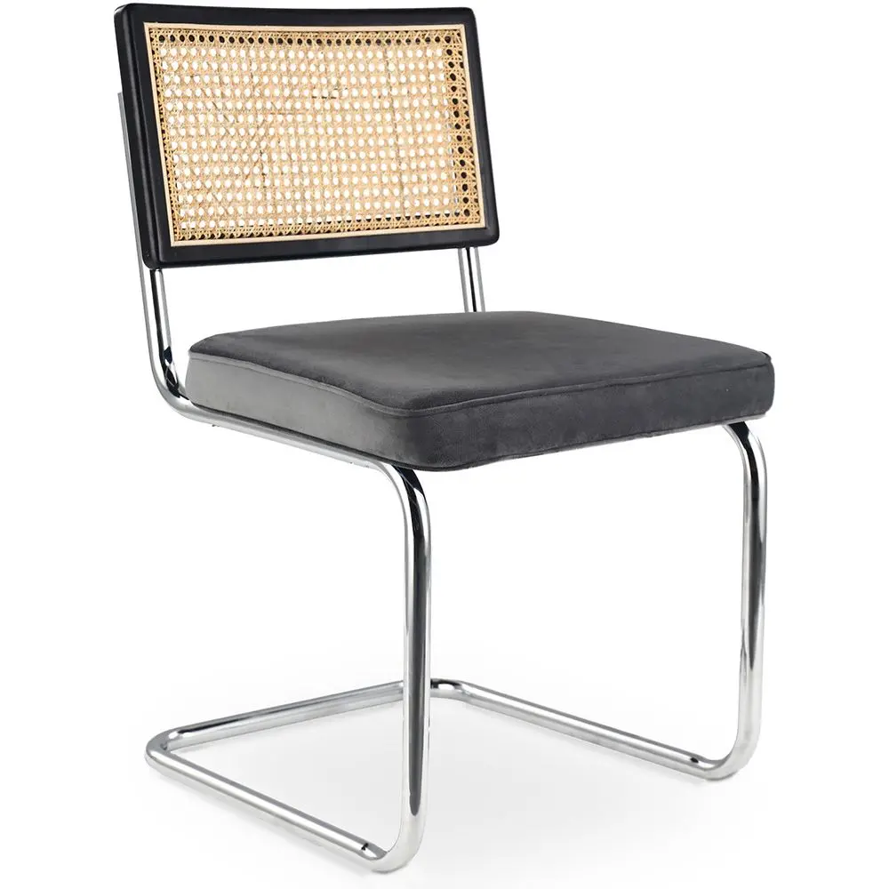  Buy Dining Chair, Natural Rattan And Velvet - Jenka Dark grey 60455 - in the EU