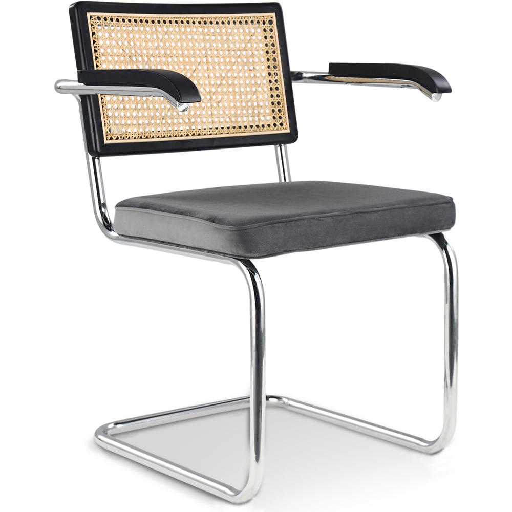  Buy Wooden Dining Chair with Armrests - Velvet Upholstery - Wood & Rattan - Jenka Dark grey 60458 - in the EU